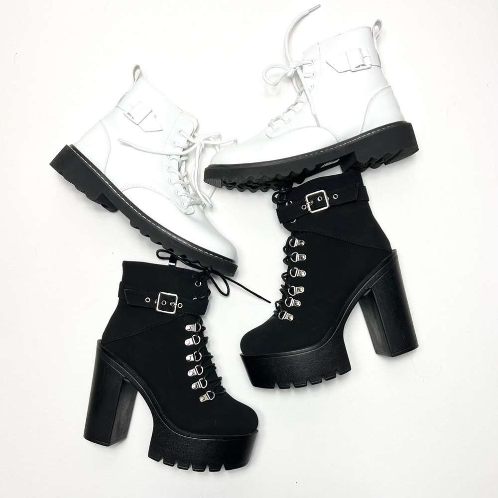 SHEIN Boot Bundle Black and White Combat Boots - Women’s Size 8.5